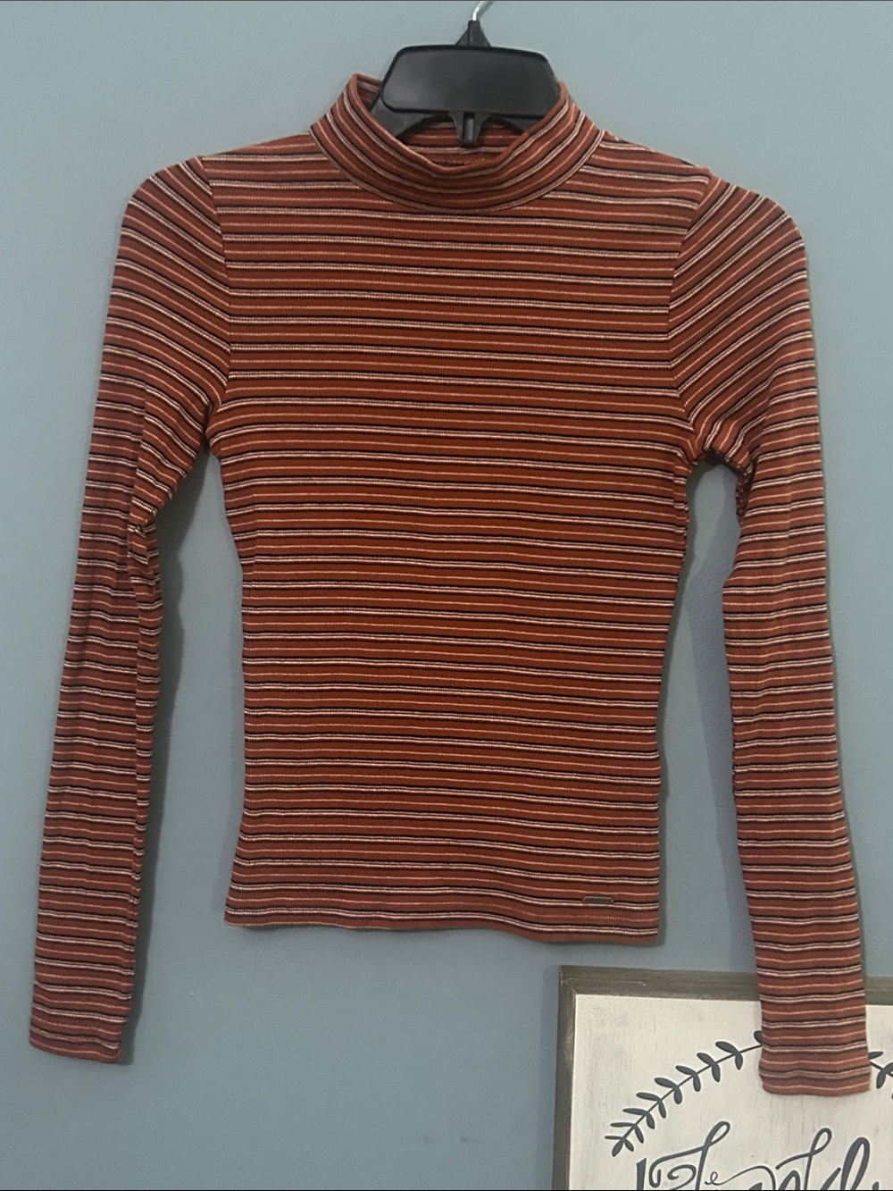 Hollister Rust Striped Long Sleeve Mock Neck Top